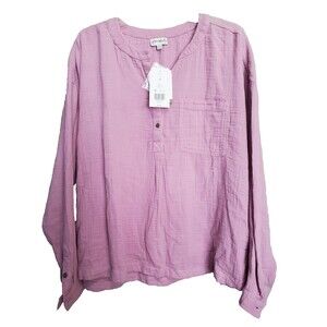 Wonderly Mauve Cotton Gauze Henley Long Sleeve Popover Tunic Size 2X NWT